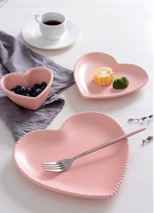 Pink Frosted Ceramic Heart Shaped Bowl or Plate