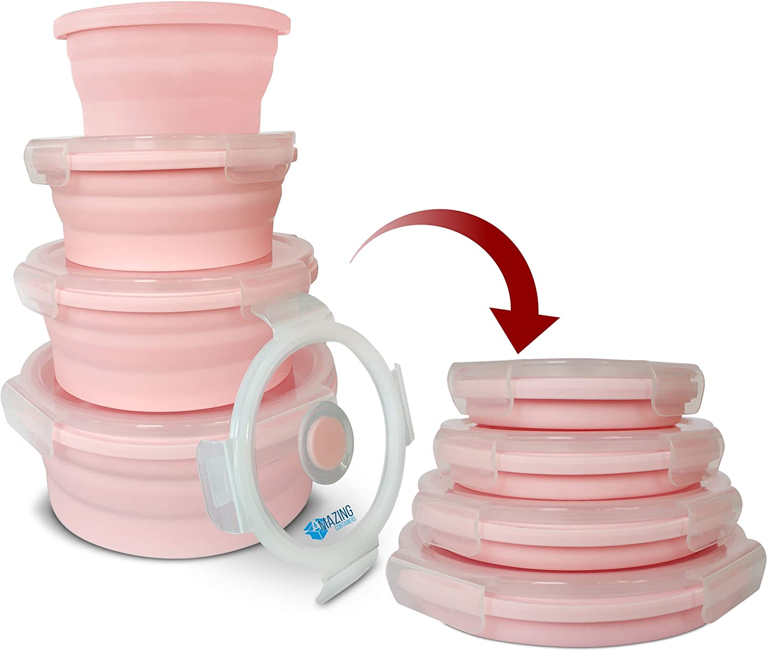 Pink Silicone Collapsible Portable Container (4 piece set available)