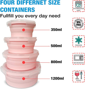 Pink Silicone Collapsible Portable Container (4 piece set available)