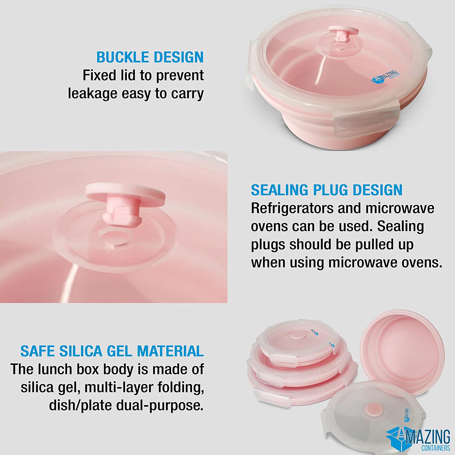 Pink Silicone Collapsible Portable Container (4 piece set available)