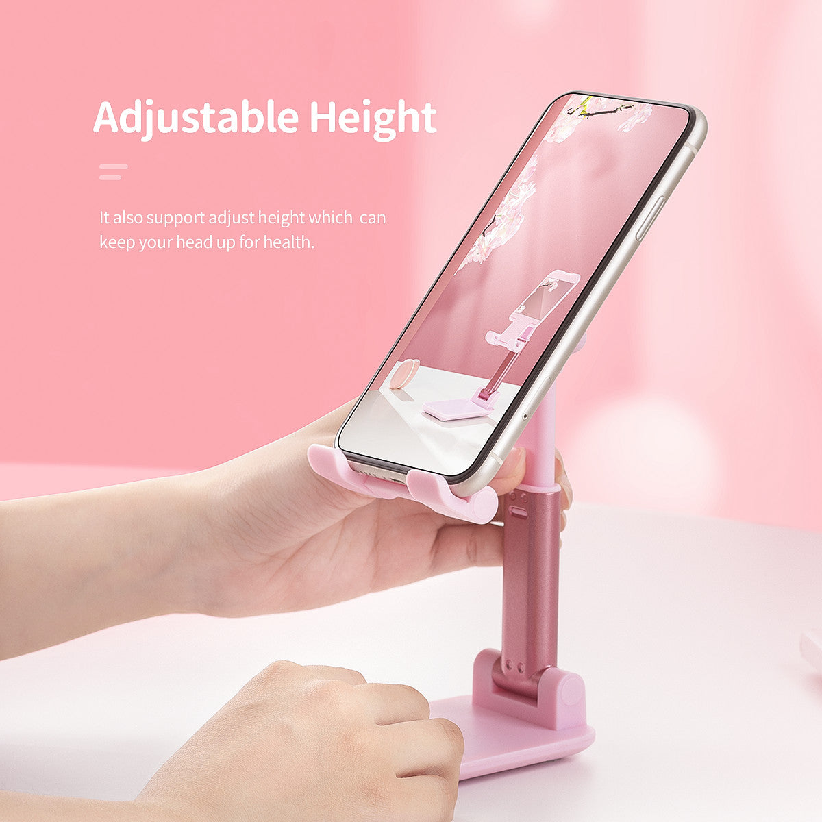 Pink Adjustable Phone Holder With Mirror