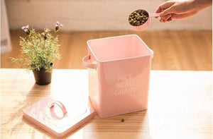 Pink Rice Metal Storage Tin Box With Scoop