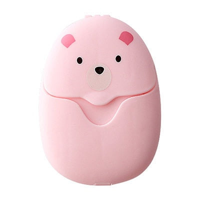 Pink-50 Pcs Portable Disposable Cleaning Soap (Bear)