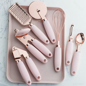 Pink 4 or 7PC "Kitchen Basics" Set with Rose Gold Stainless Steel