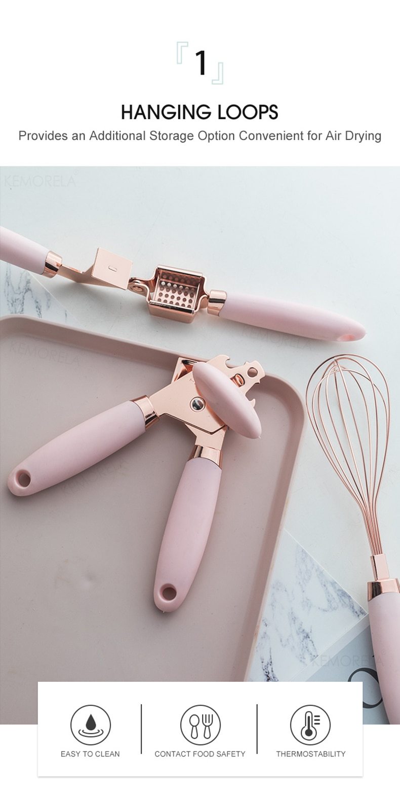 Pink 4 or 7PC "Kitchen Basics" Set with Rose Gold Stainless Steel