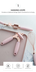 Pink 4 or 7PC "Kitchen Basics" Set with Rose Gold Stainless Steel
