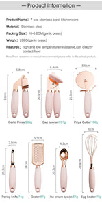 Pink 4 or 7PC "Kitchen Basics" Set with Rose Gold Stainless Steel