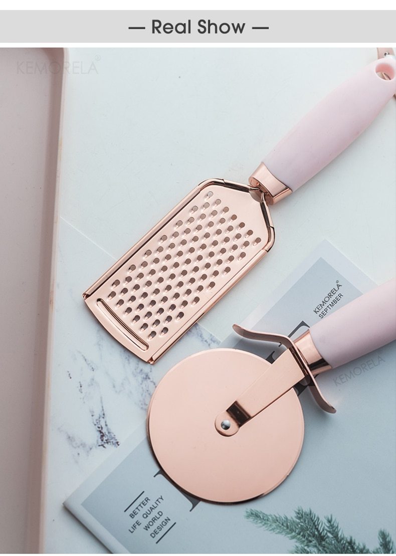 Pink 4 or 7PC "Kitchen Basics" Set with Rose Gold Stainless Steel