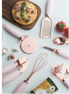 Pink 4 or 7PC "Kitchen Basics" Set with Rose Gold Stainless Steel