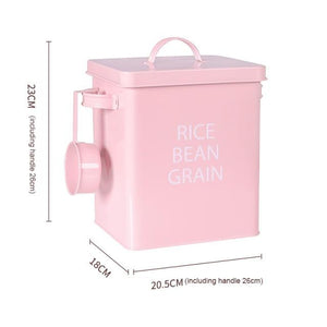 Pink Rice Metal Storage Tin Box With Scoop