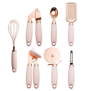 Pink 4 or 7PC "Kitchen Basics" Set with Rose Gold Stainless Steel