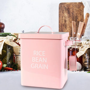 Pink Rice Metal Storage Tin Box With Scoop