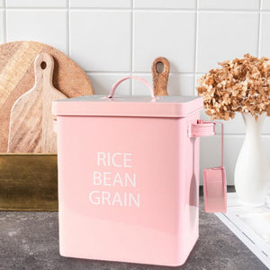 Pink Rice Metal Storage Tin Box With Scoop