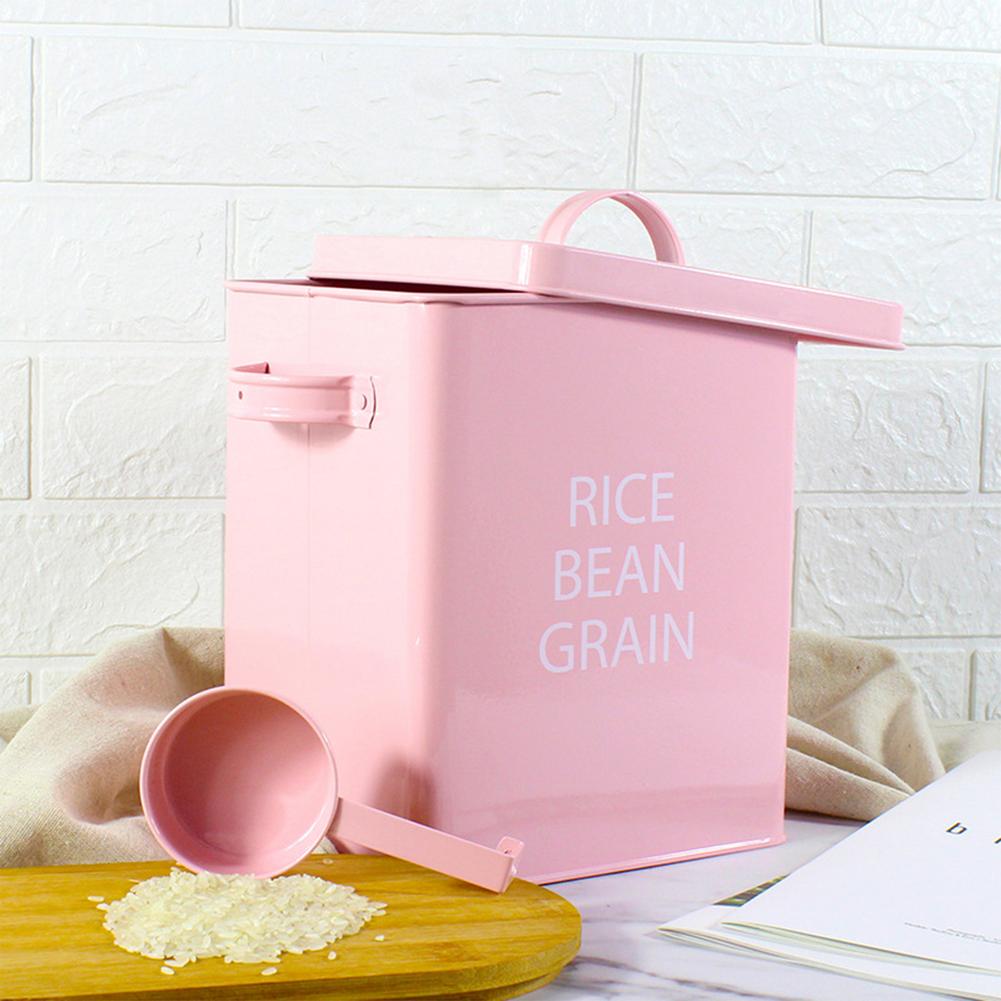 Pink Rice Metal Storage Tin Box With Scoop