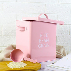 Pink Rice Metal Storage Tin Box With Scoop