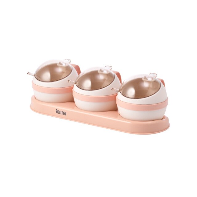 Pink Condiment Spice Storage Organizer Jars with Spoon