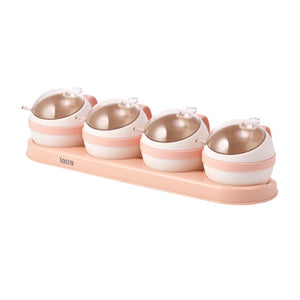 Pink Condiment Spice Storage Organizer Jars with Spoon